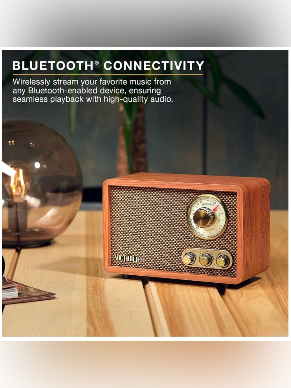 VICTROLA Retro Wood Bluetooth Radio with Built-in Speakers